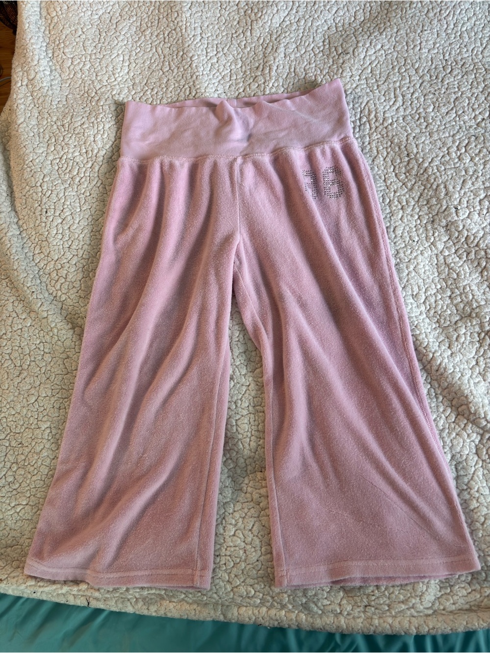 VS PINK VINTAGE Y2K FOLDOVER TERRY CLOTH CAPRI GAUCHO PANTS RHINESTONES SMALL